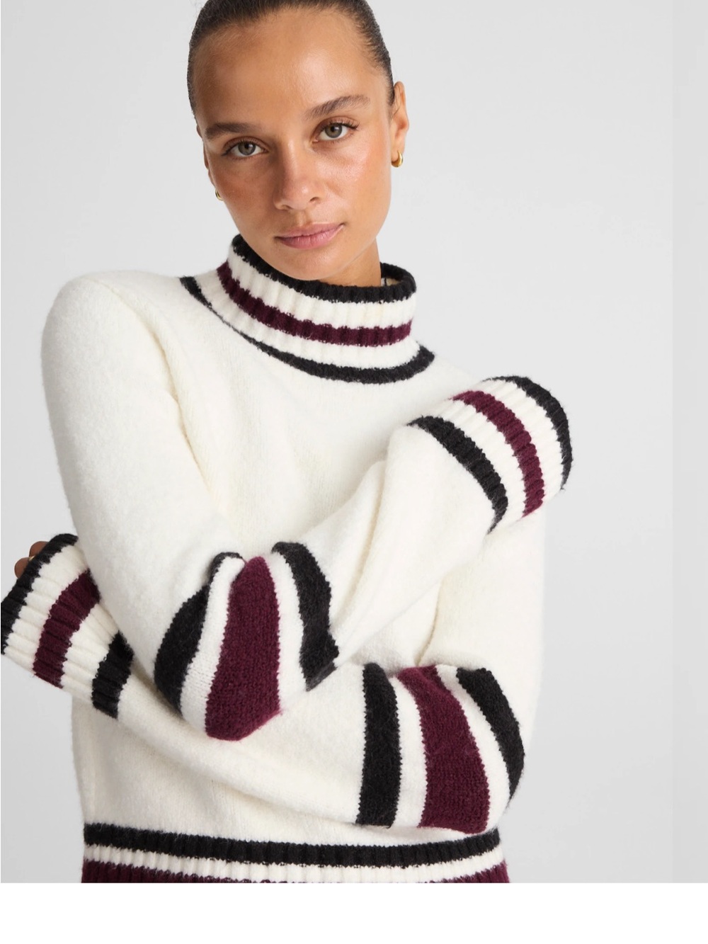 Madewell Women's Cream Ribbed-trim Mock Neck Sweater size medium.